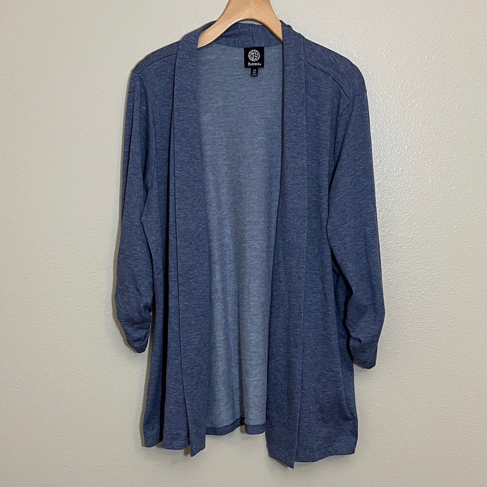 Bobeau Blue Open Front Plus Size Cardigan